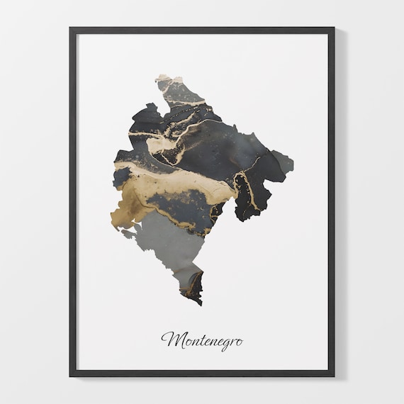 Montenegro Stylish Black And Gold Marble Map Luxury Decor Art Poster