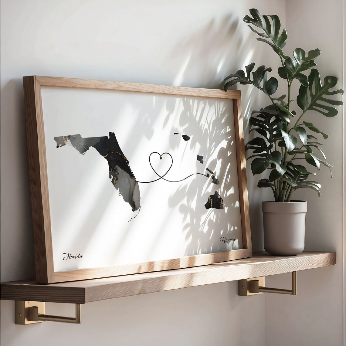 Florida and Hawaii Long Distance Gift Marble State Map Poster - Image 3
