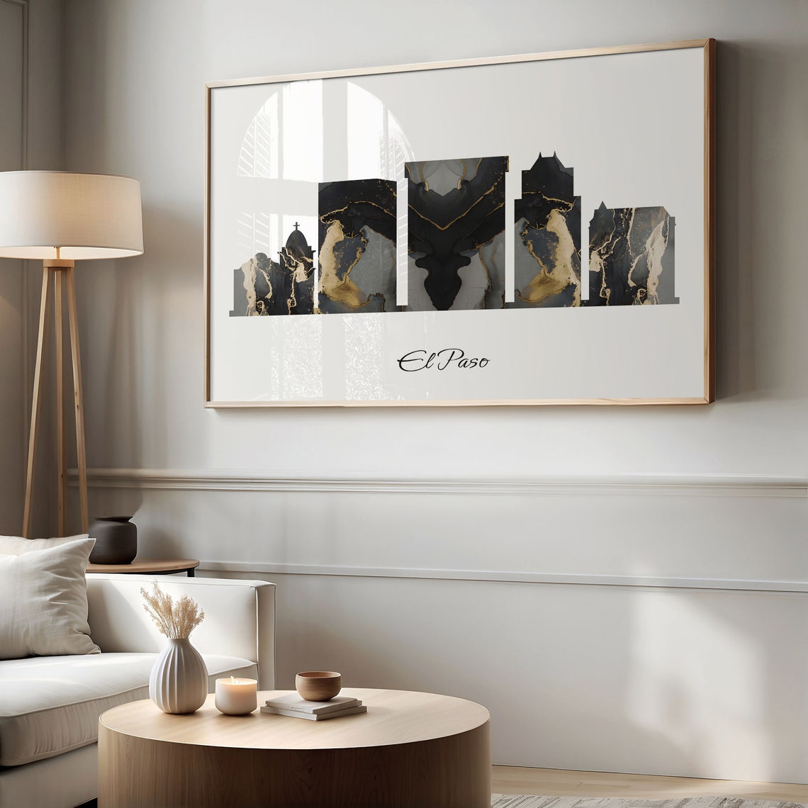 El Paso USA Marble Skyline Black Gold Minimalist Cityscape Poster - Image 2