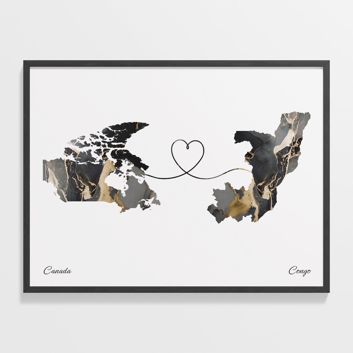 Canada Congo Marble Map Heart Long Distance Love Gift Poster