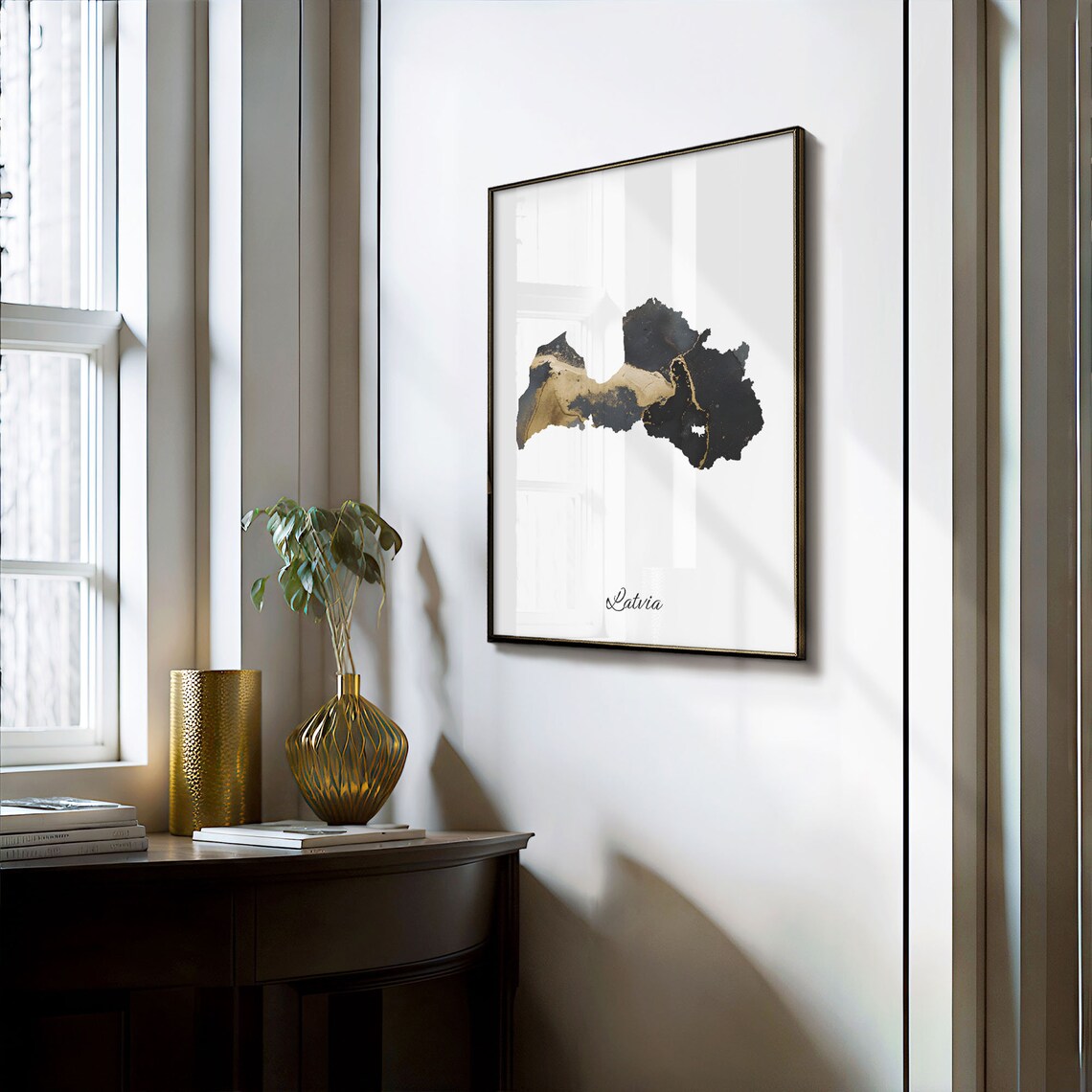 Latvia Black and Gold Marble Country Map Elegant Decor Poster - Image 3