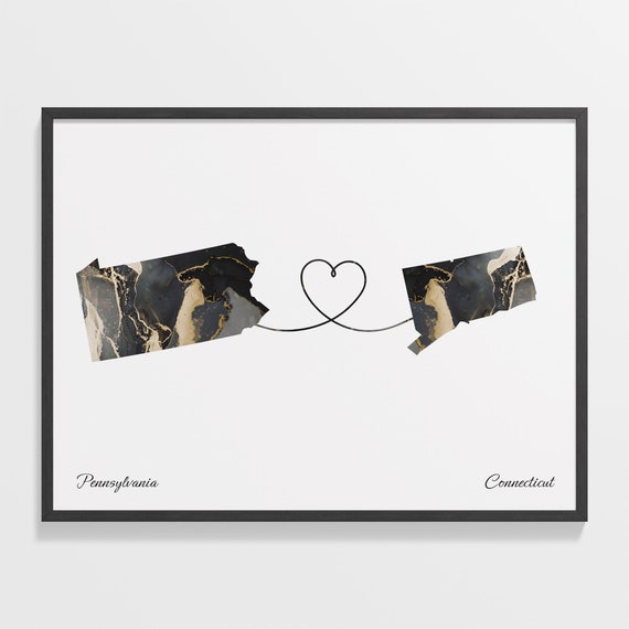 Pennsylvania To Connecticut Map Poster, Travel Art
