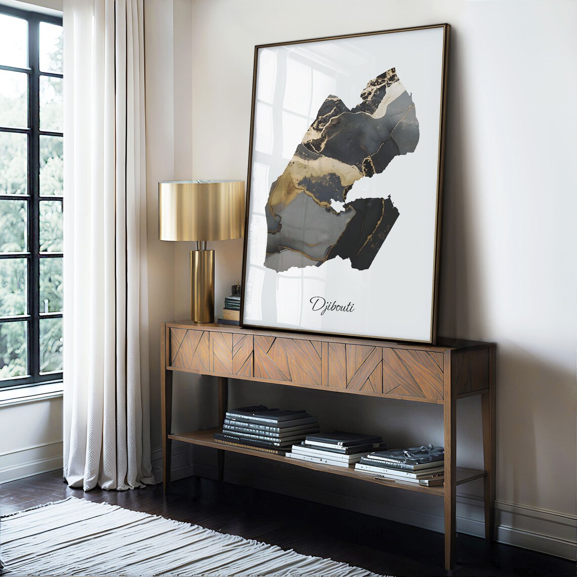 Djibouti Stylish Black And Gold Marble Country Map Luxury Decor Art Poster - Image 4