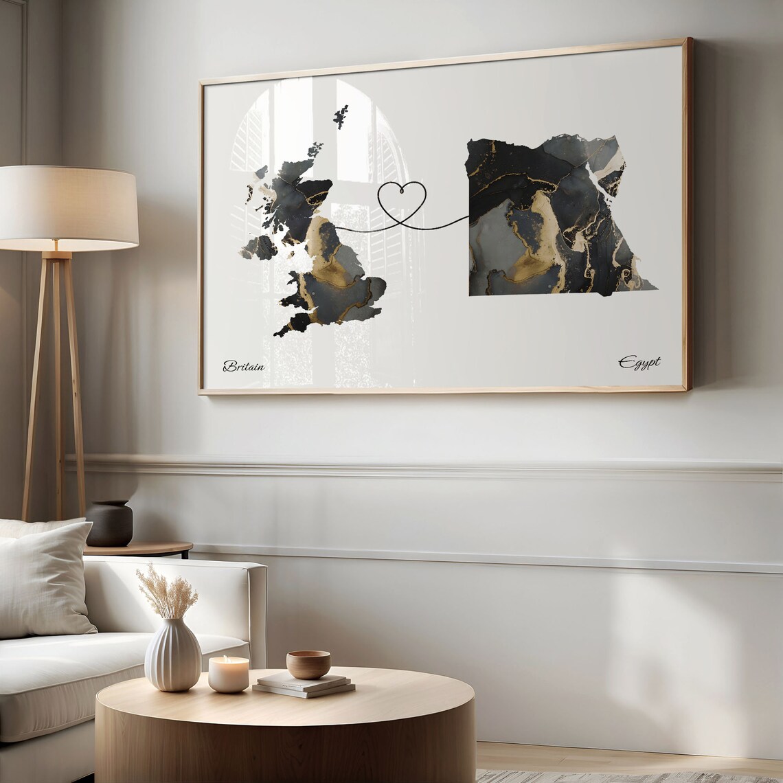 Britain To Egypt Marble Map Heart Print Long Distance Love Gift - Image 2