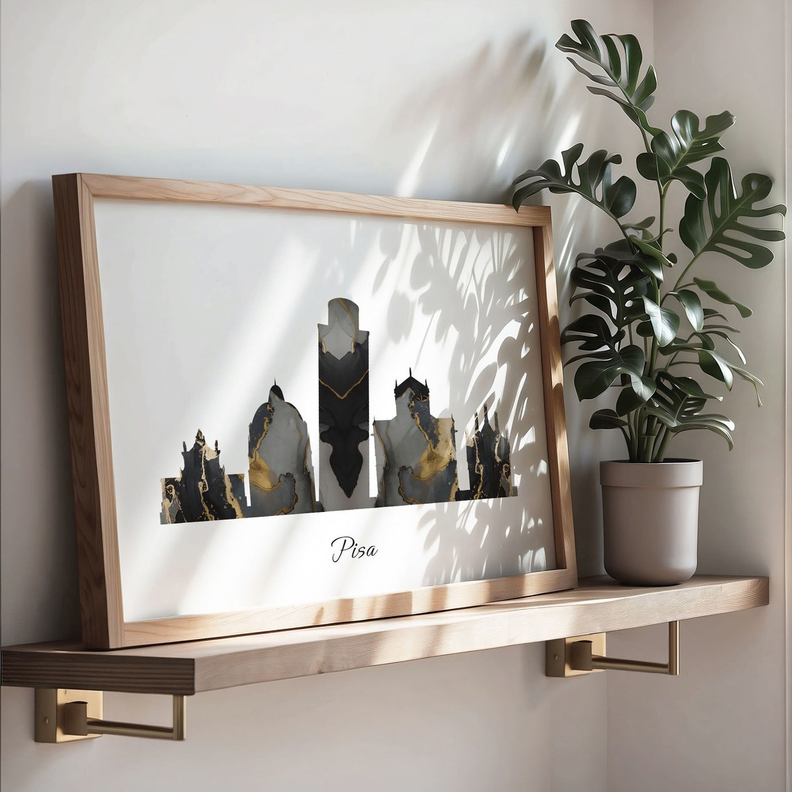 Pisa Italy Marble Skyline Black Gold Minimalist Cityscape Poster - Image 3