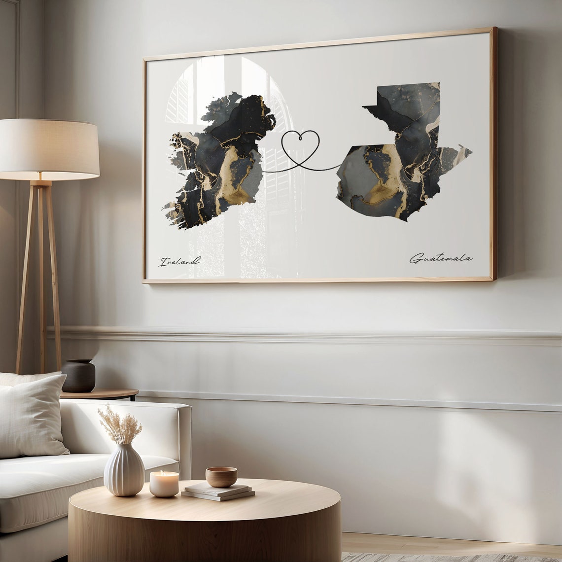 Ireland Guatemala Long Distance Love Heart Marble Map Gift Poster - Image 2