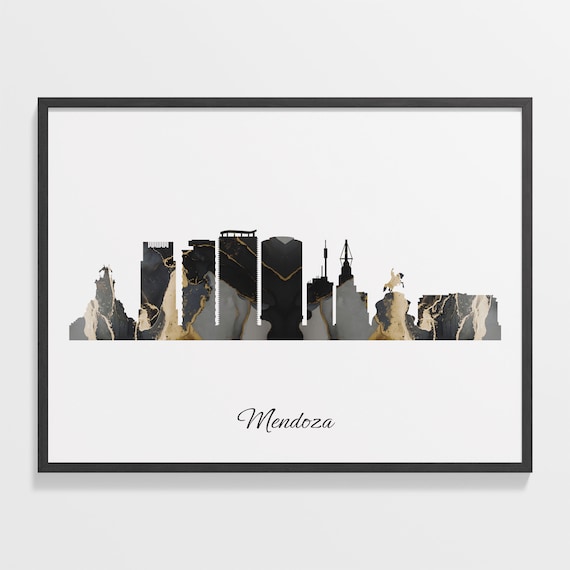 Mendoza Argentina Marble Skyline Black Gold Minimalist Cityscape Poster