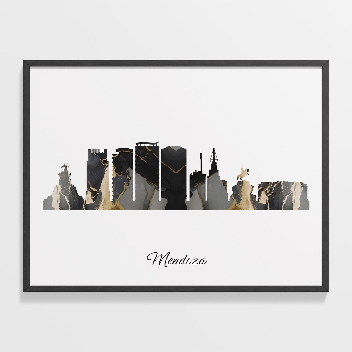 Mendoza Argentina Marble Skyline Black Gold Minimalist Cityscape Poster