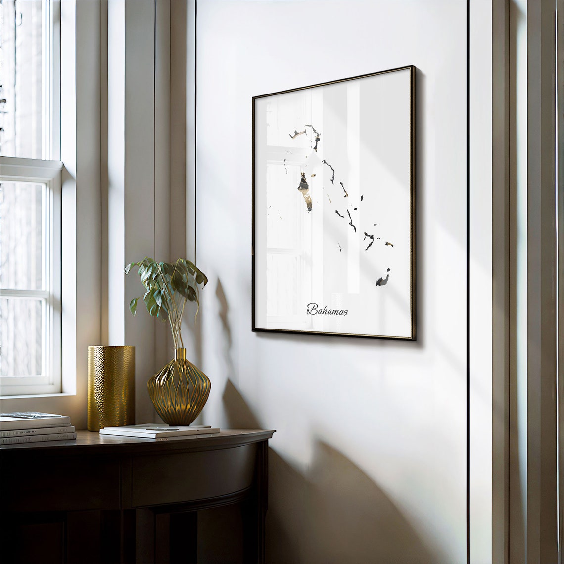 Bahamas Black and Gold Marble Silhouette Island Map Art Poster - Image 3