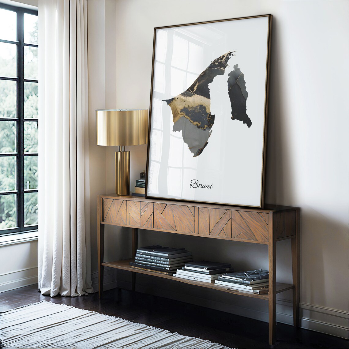 Brunei Black and Gold Marble Silhouette Country Map Art Poster - Image 4