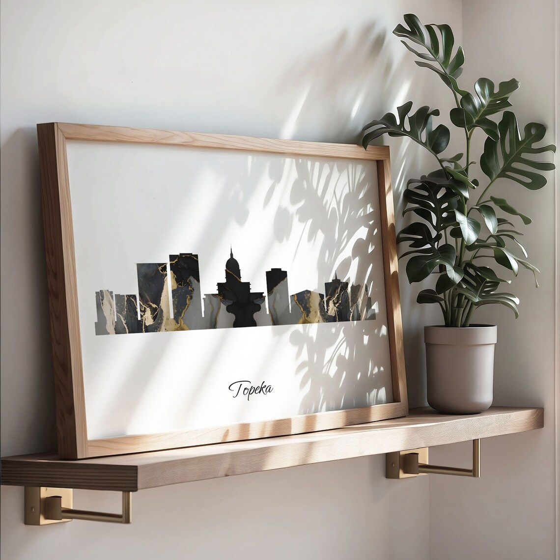 Topeka Kansas Black and Gold Marble Skyline Silhouette Art Poster - Image 3