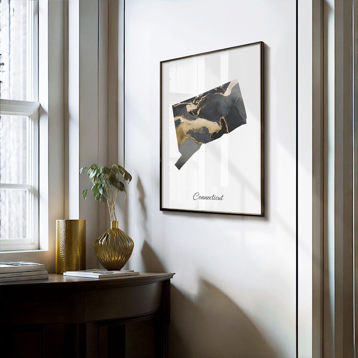 Connecticut Black and Gold Marble State Map Silhouette Minimalist Poster - Image 3