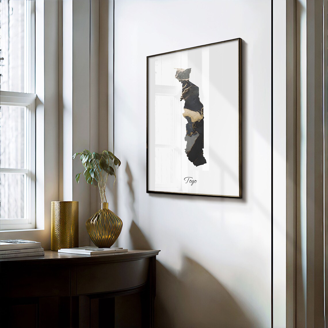 Togo Black and Gold Marble Silhouette Country Map Art Poster - Image 3