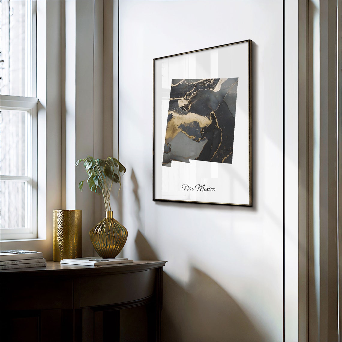 New Mexico Black And Gold Marble Map Minimalist Elegant Art Poster - Image 3