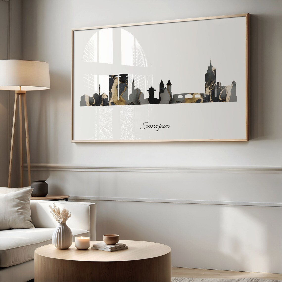 Sarajevo Bosnia and Herzegovina Black Gold Marble Skyline Silhouette City Print - Image 2