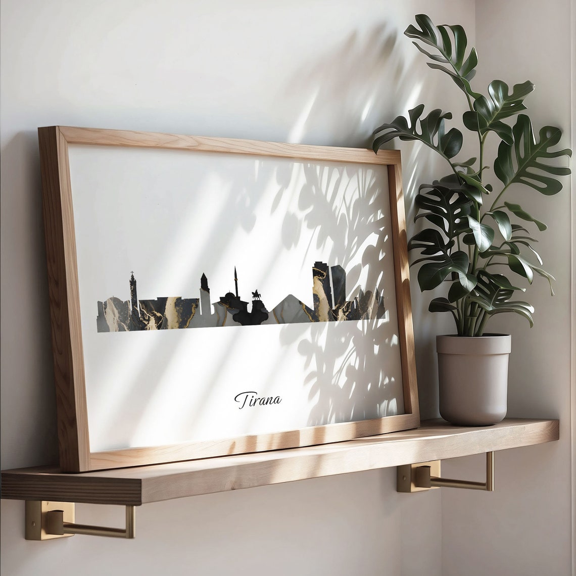 Tirana Black Marble Skyline Silhouette Poster Modern Cityscape Art - Image 3