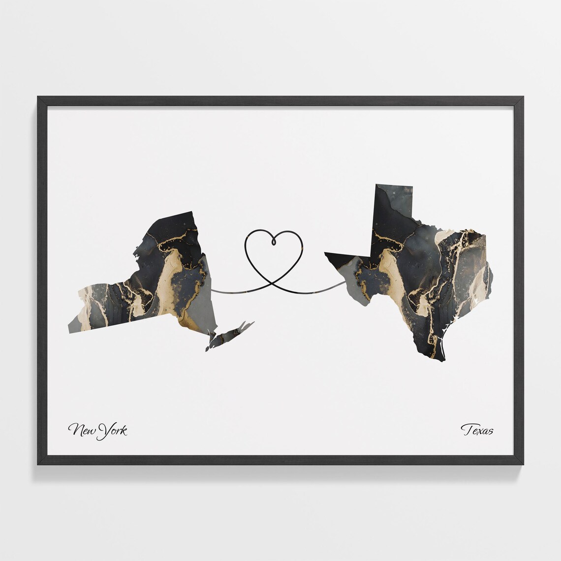 New York to Texas Travel Poster, Two-Country Map