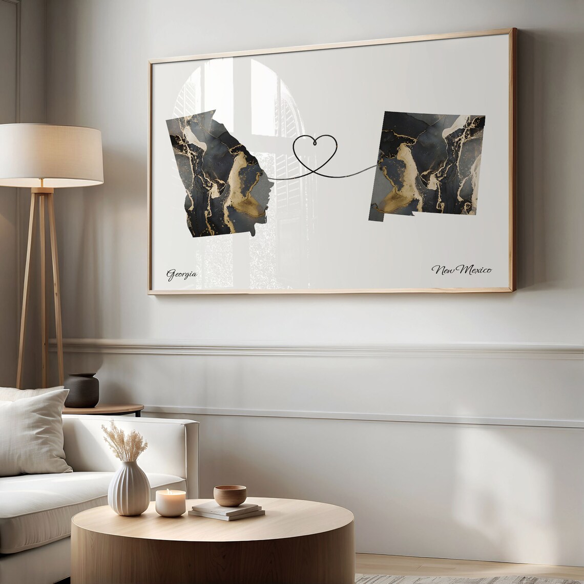 Georgia to New Mexico Two State Long Distance Heart Marble Map Poster - Image 2