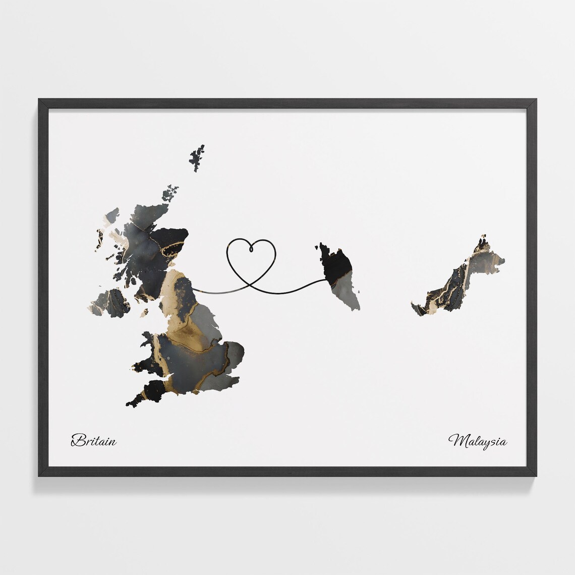 Britain To Malaysia Map Poster, Travel Print