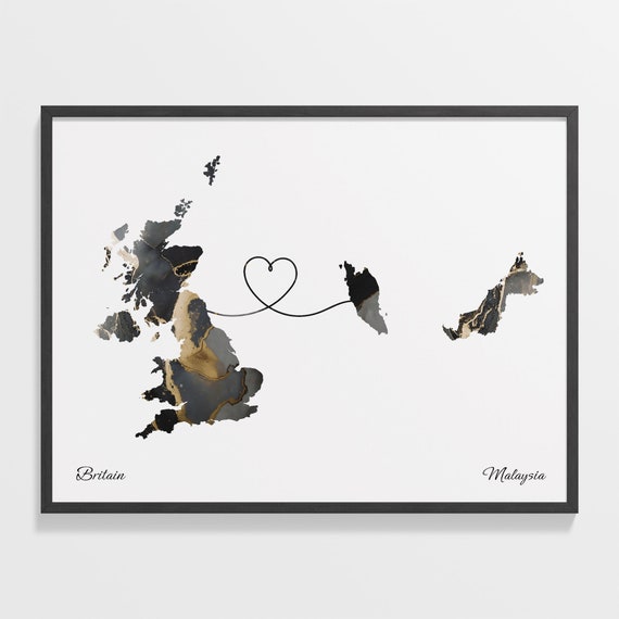 Britain To Malaysia Map Poster, Travel Print