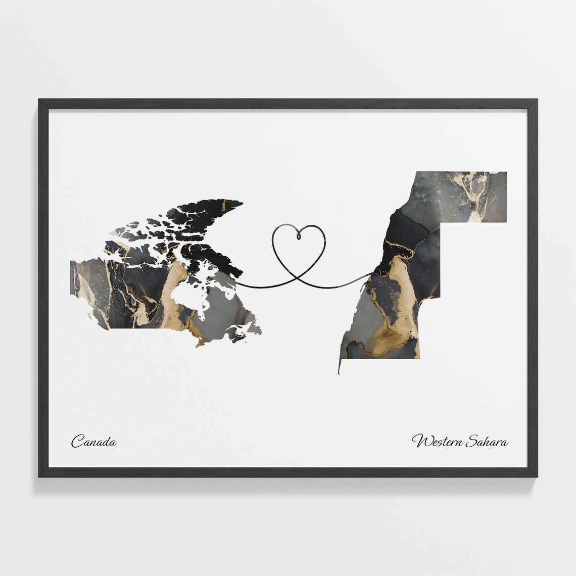 Canada Western Sahara Marble Map Heart Long Distance Gift Poster