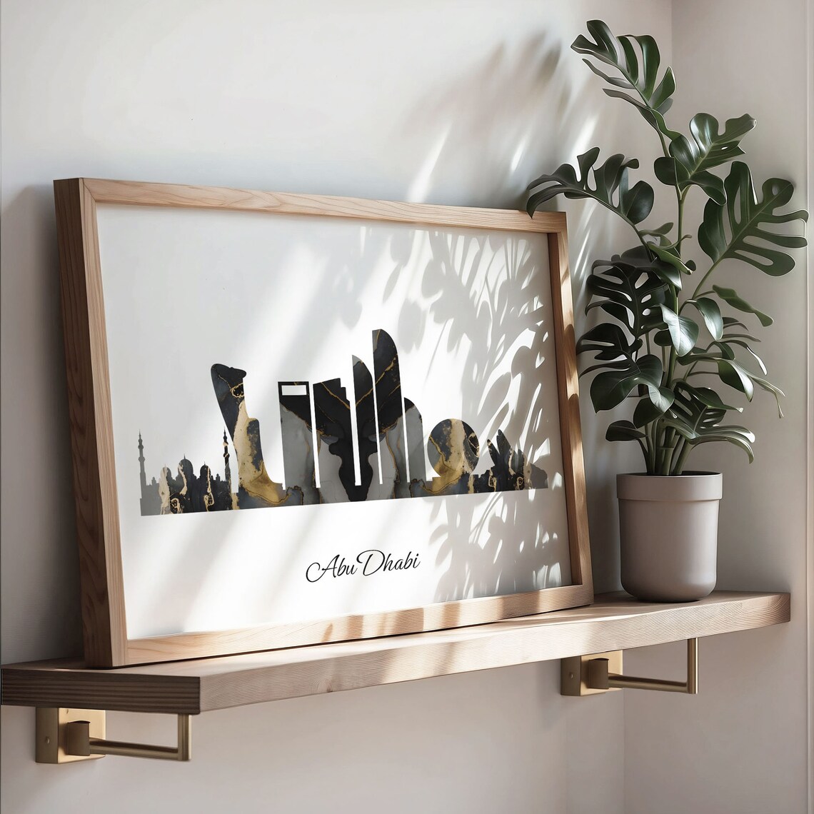 Abu Dhabi Black Marble Skyline Mosque Poster Modern Cityscape Art - Image 3