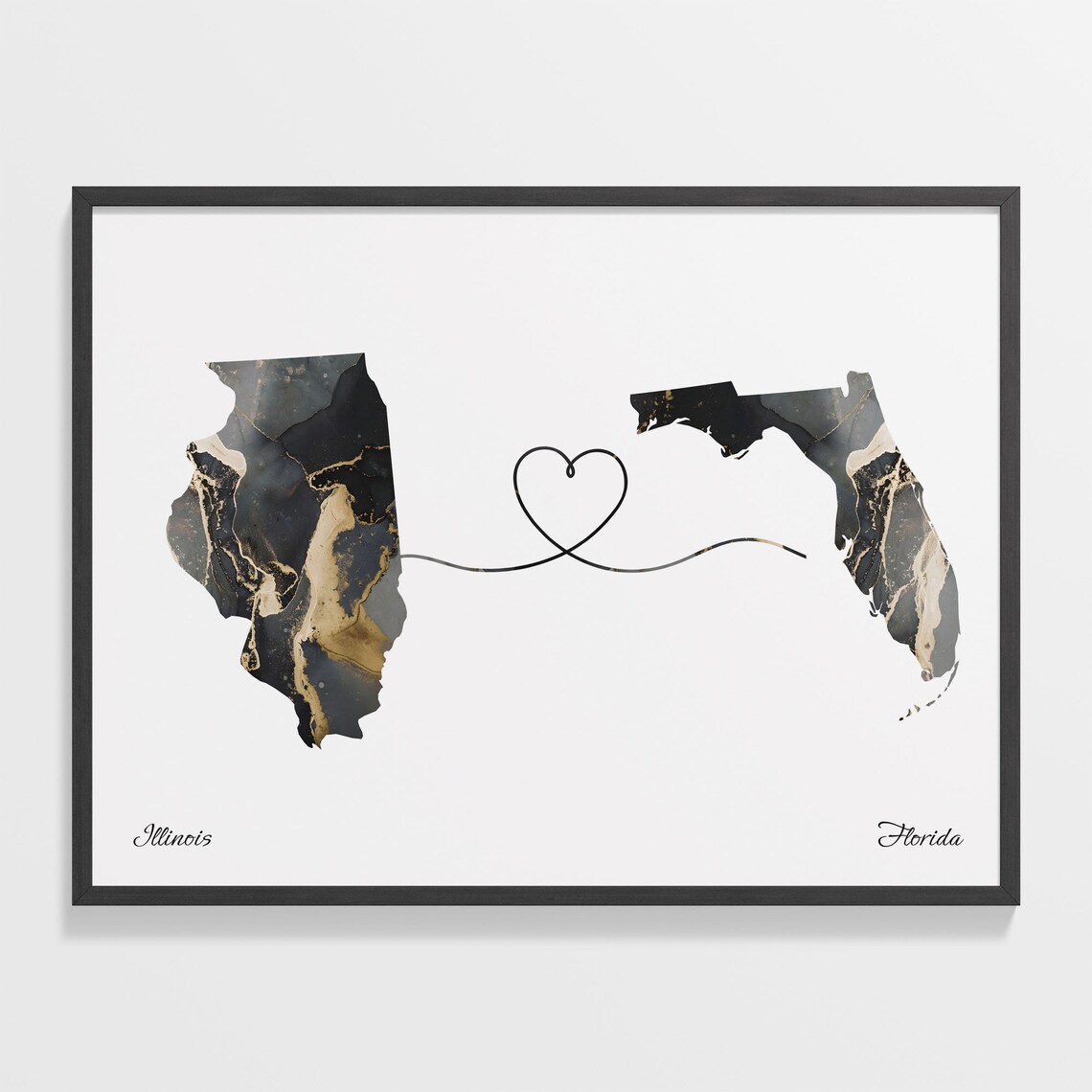 Illinois to Florida Map Poster, Travel Art Print