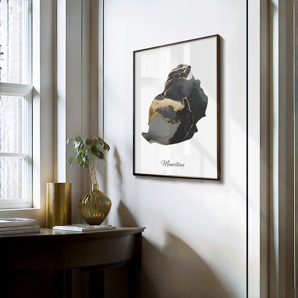 Mauritius Elegant Black Gold Marble Country Map Home Decor Art Poster - Image 3