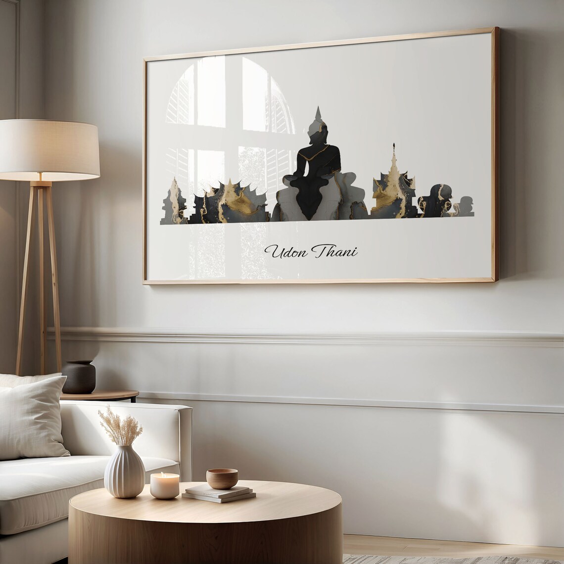 Udon Thani Skyline Black and Gold Marble Cityscape Art Poster - Image 2