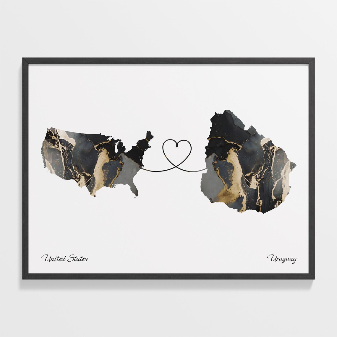 USA to Uruguay Marble Map Poster, Global Love Map