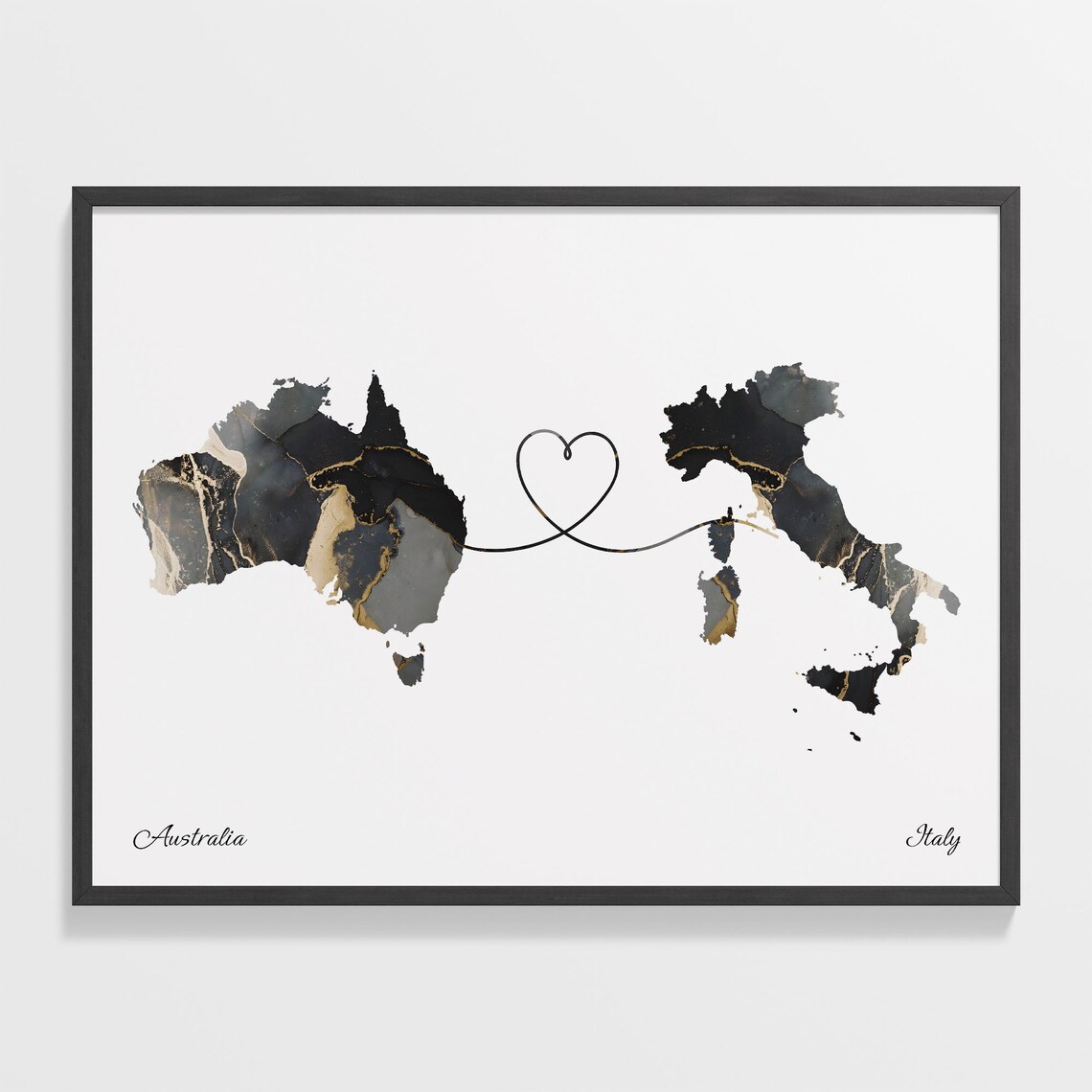 Australia to Italy Two-Country Map Travel Poster