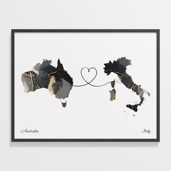 Australia to Italy Two-Country Map Travel Poster