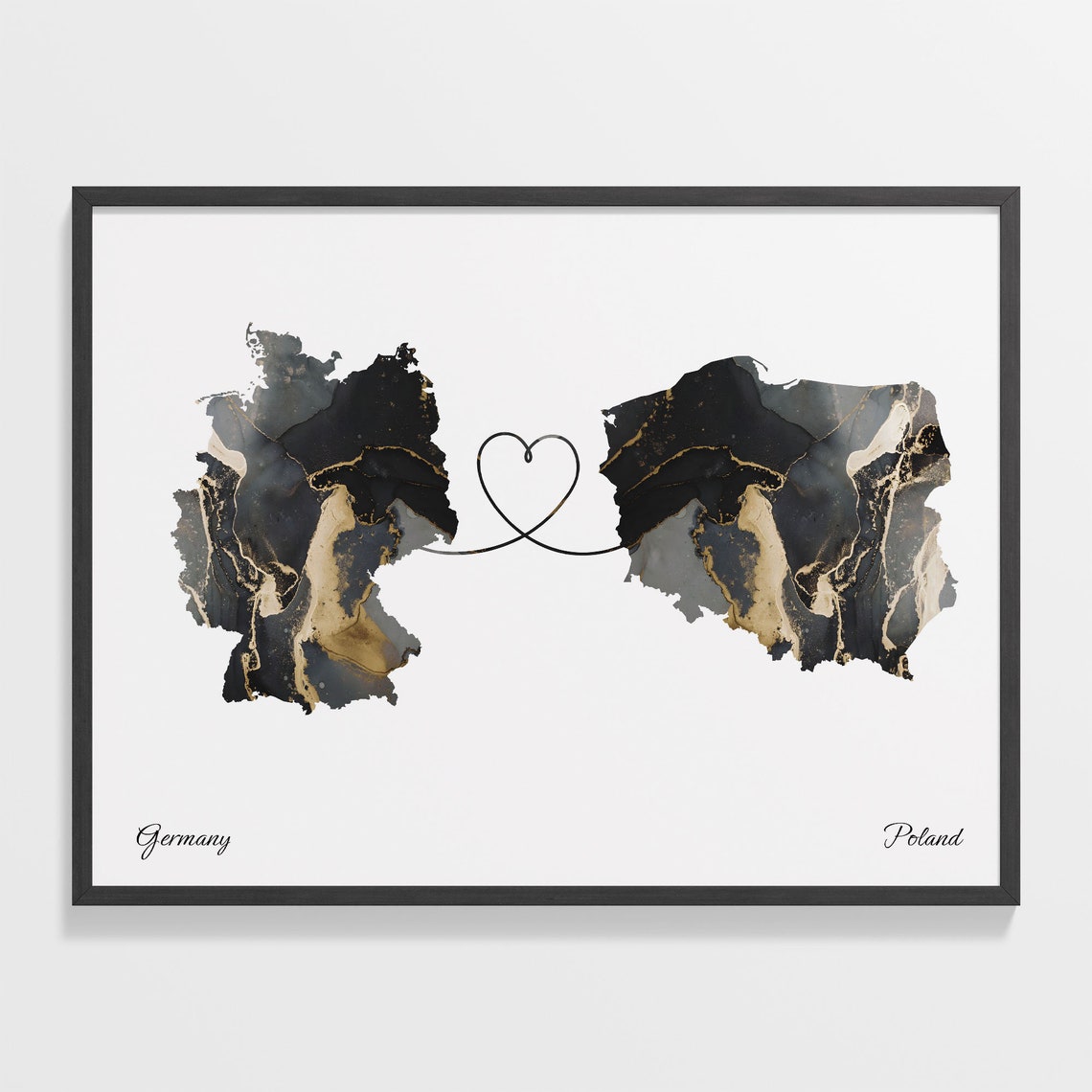 Germany Poland Love Heart Marble Map Couple Long Distance Poster