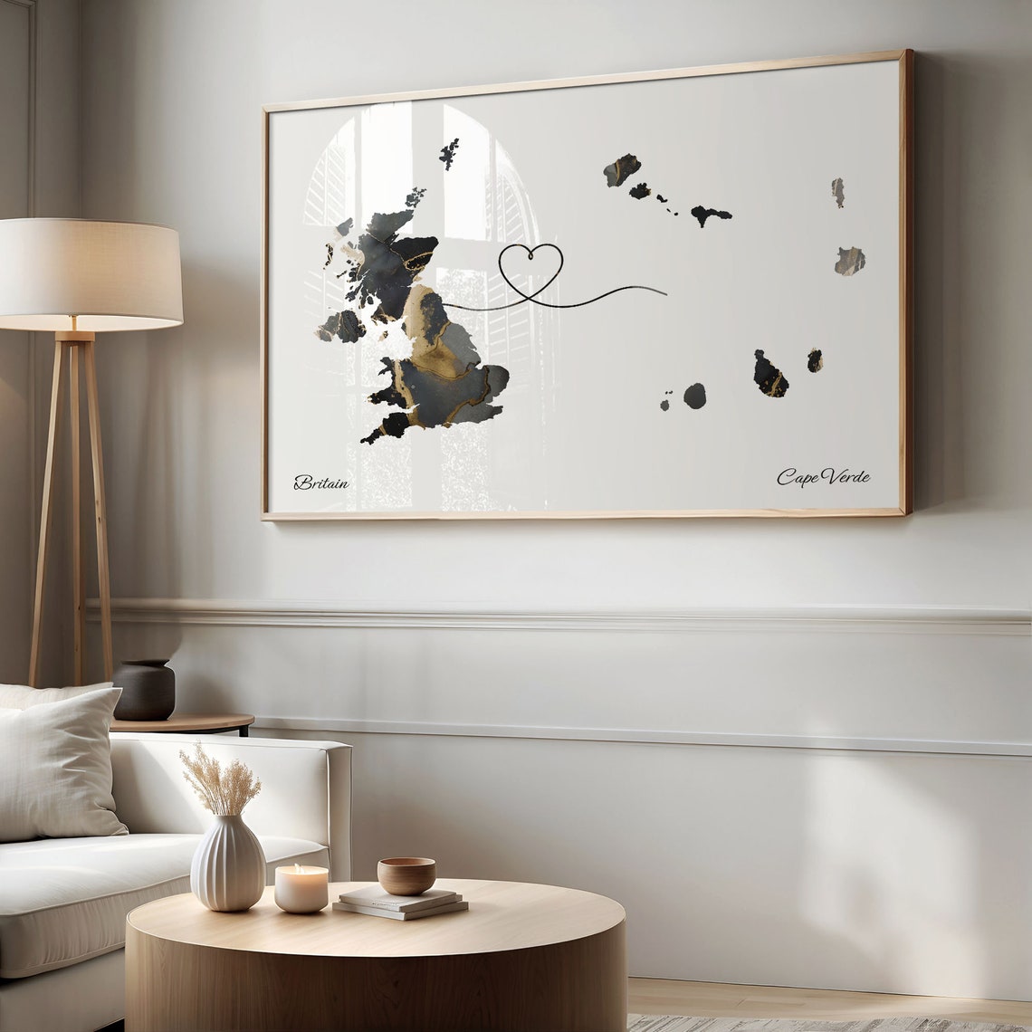 Britain To Cape Verde Marble Map Heart Poster Long Distance Love Gift - Image 2