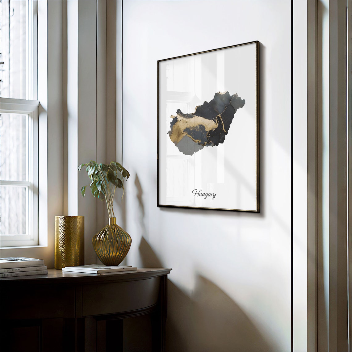 Hungary Elegant Black Gold Marble Country Map Home Decor Art Poster - Image 3