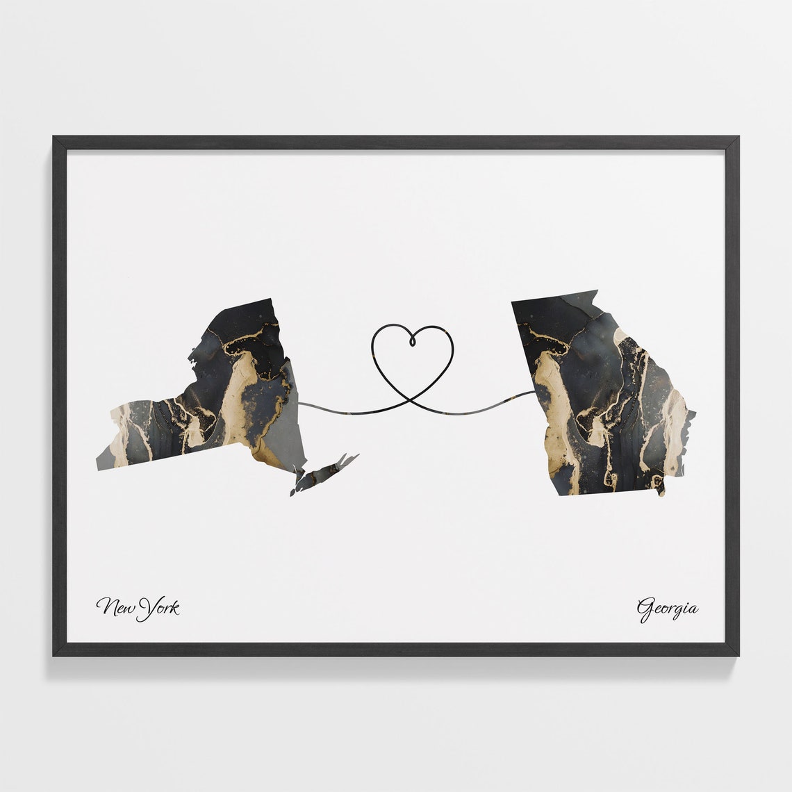 New York Georgia Marble State Map Poster Long Distance Couples Gift