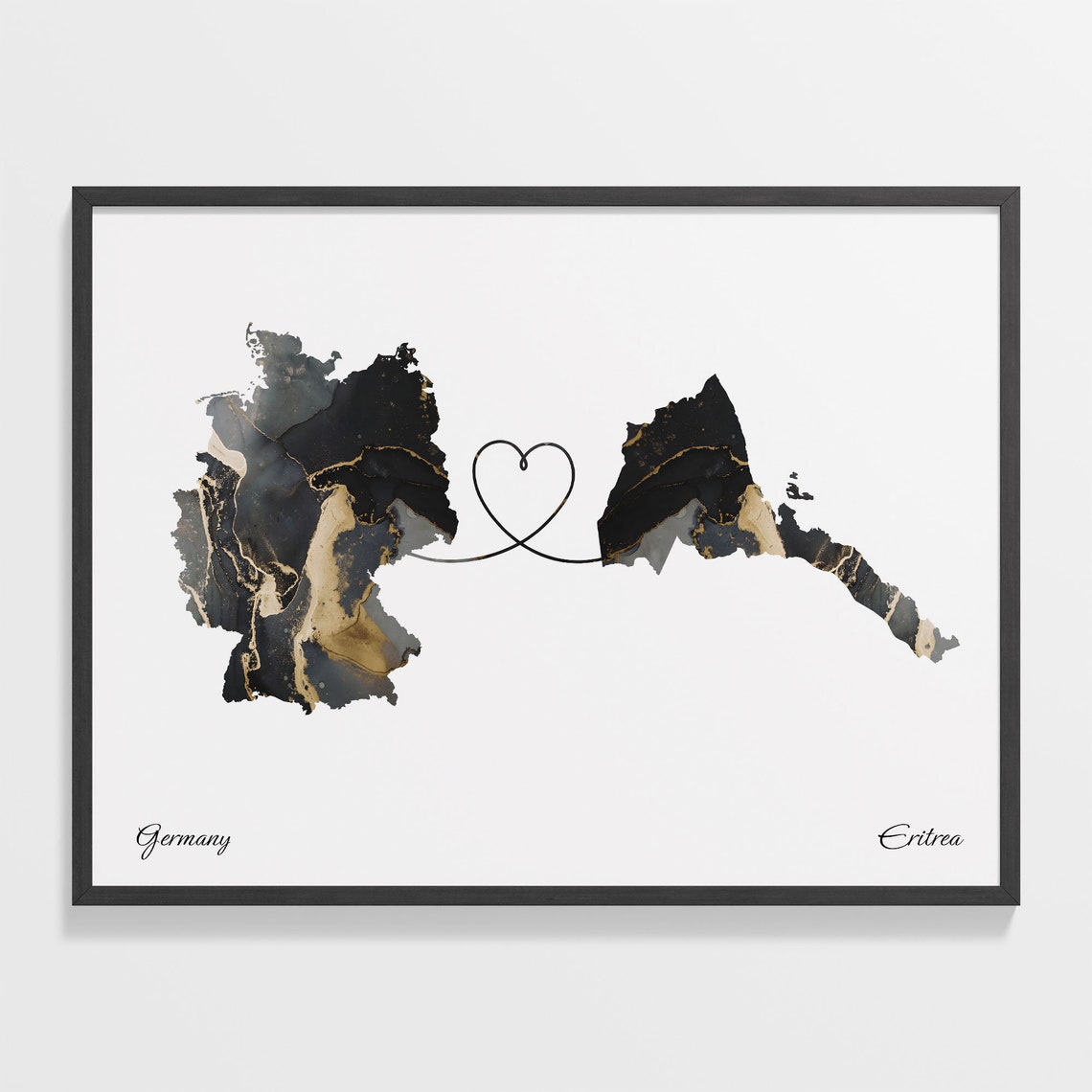 Germany to Eritrea Two Country Long Distance Heart Marble Map Poster