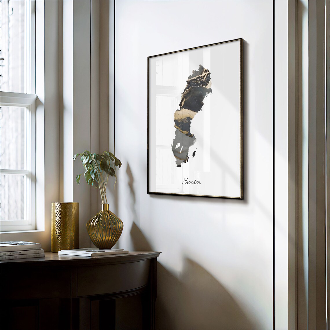 Sweden Black And Gold Marble Map Minimalist Elegant Art Poster - Image 3