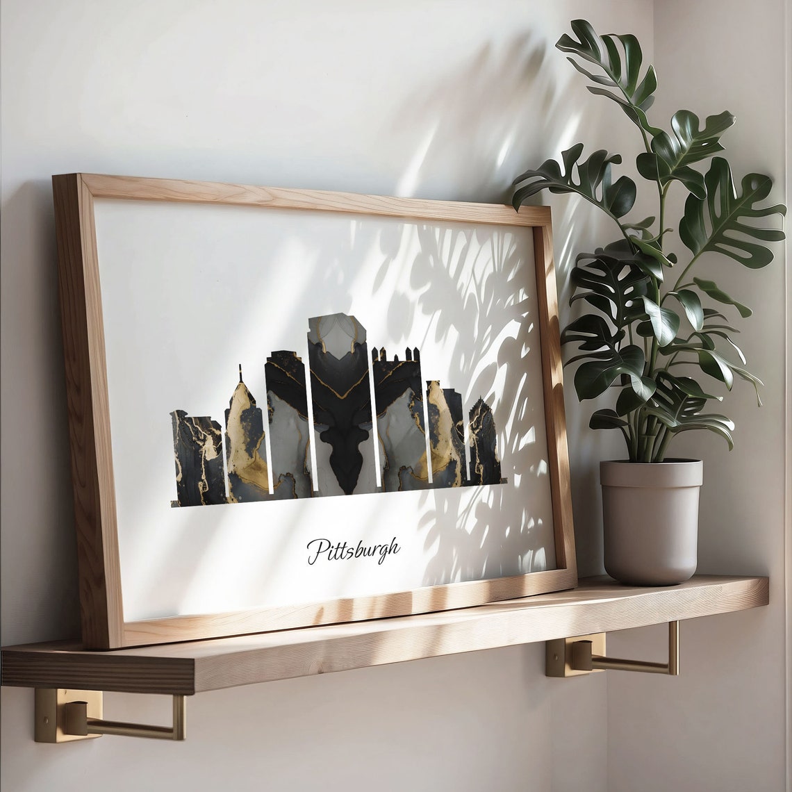 Pittsburgh USA Marble Skyline Black Gold Minimalist Cityscape Poster - Image 3