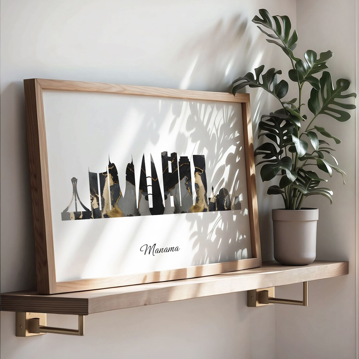 Manama Bahrain Black and Gold Marble Skyline Silhouette Art Poster - Image 3