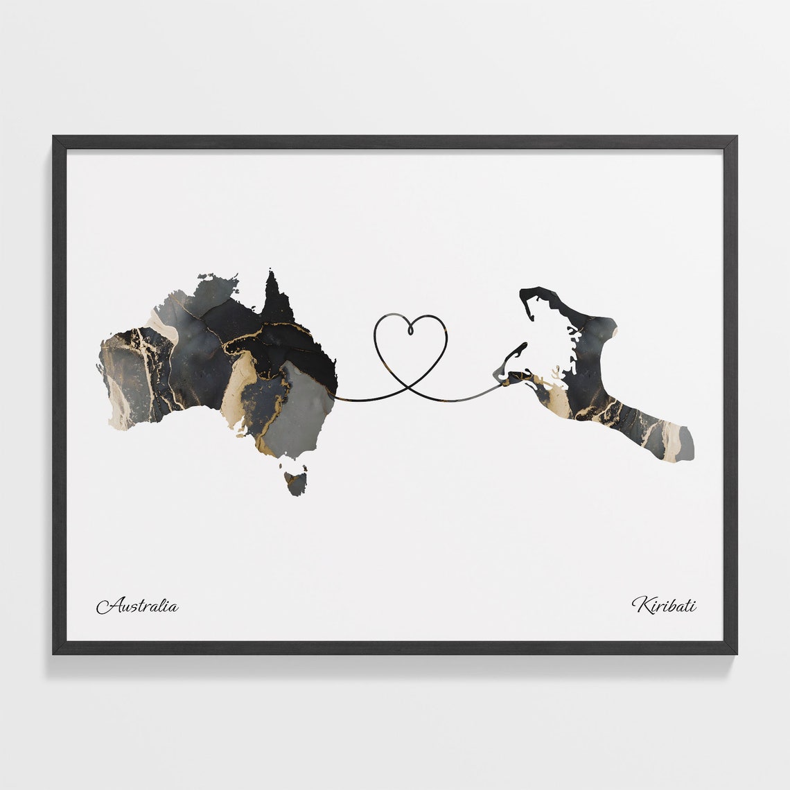 Australia Kiribati Marble Map Heart Long Distance Love Gift Poster