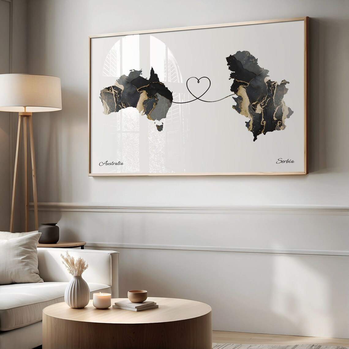 Australia Serbia Long Distance Love Heart Marble Map Gift Poster - Image 2