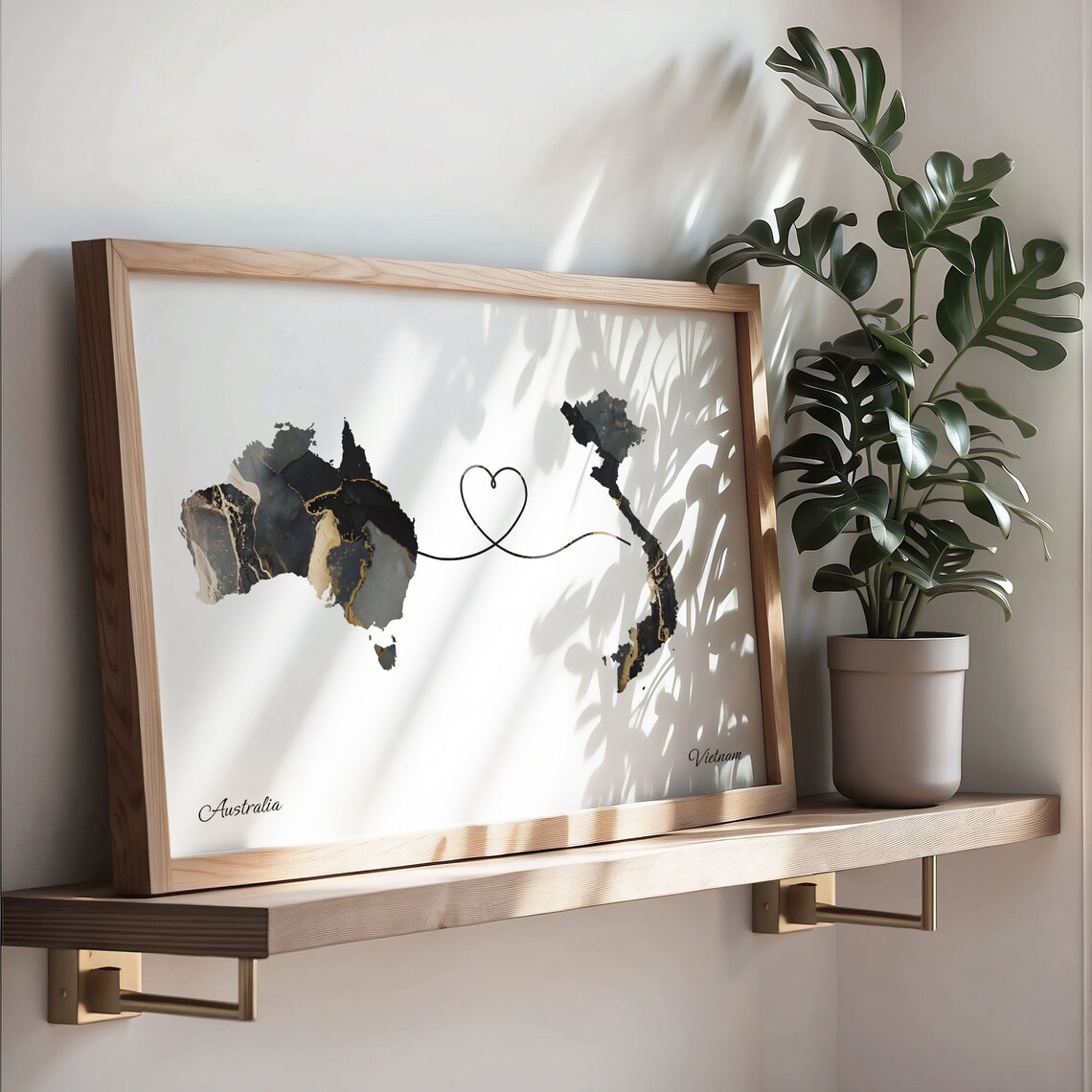 Australia Vietnam Long Distance Love Heart Marble Map Gift Poster - Image 3