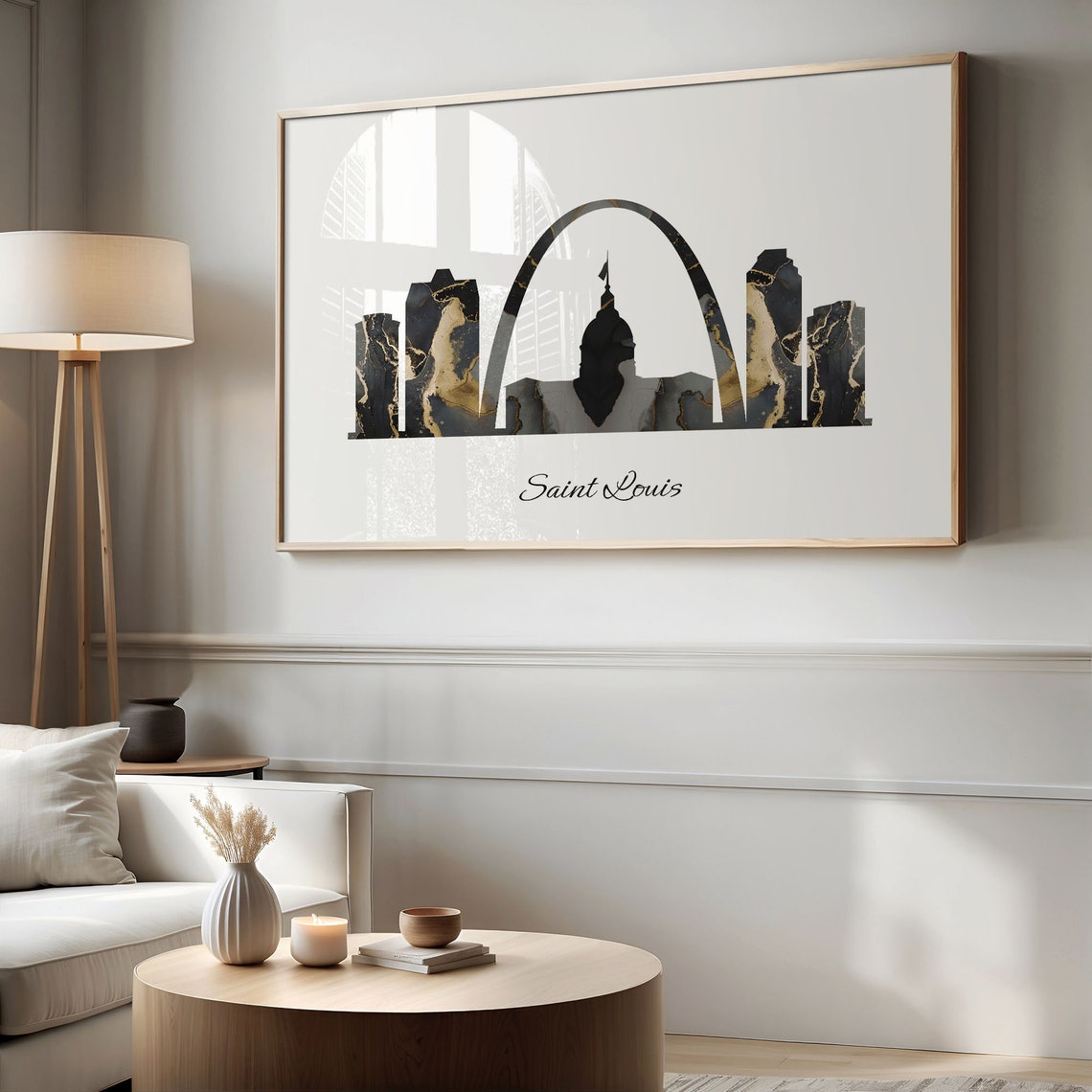 Saint Louis Luxury Black Gold Marble City Skyline Silhouette Poster - Image 2