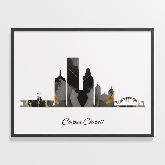 Corpus Christi Luxury Black Gold Marble City Skyline Silhouette Poster