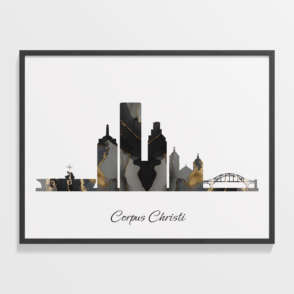 Corpus Christi Luxury Black Gold Marble City Skyline Silhouette Poster