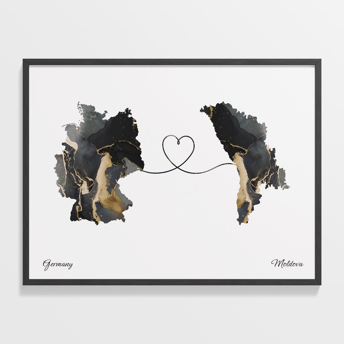 Germany Moldova Heart Marble Map Long Distance Couple Poster