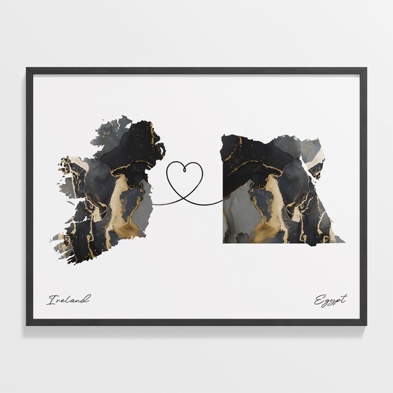 Ireland Egypt Long Distance Love Heart Marble Map Gift Poster