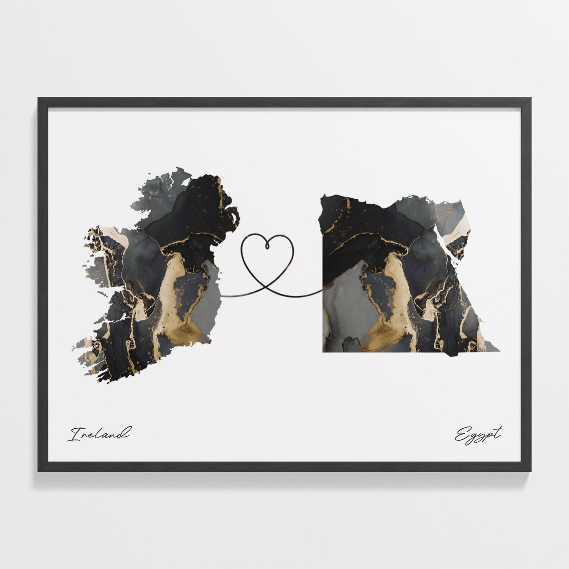 Ireland Egypt Long Distance Love Heart Marble Map Gift Poster