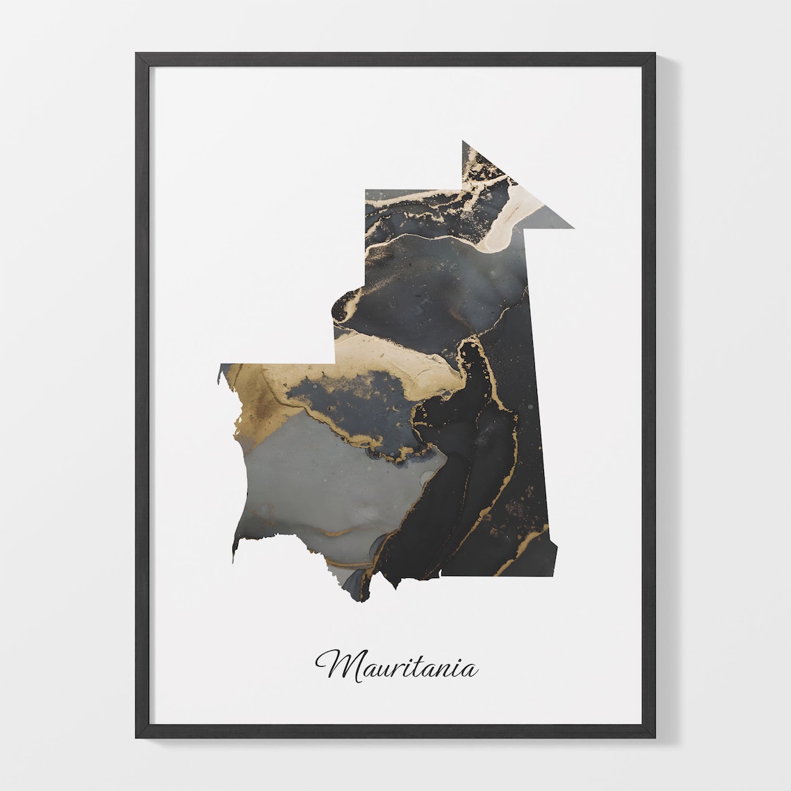 Mauritania Black and Gold Marble Country Map Elegant Decor Poster